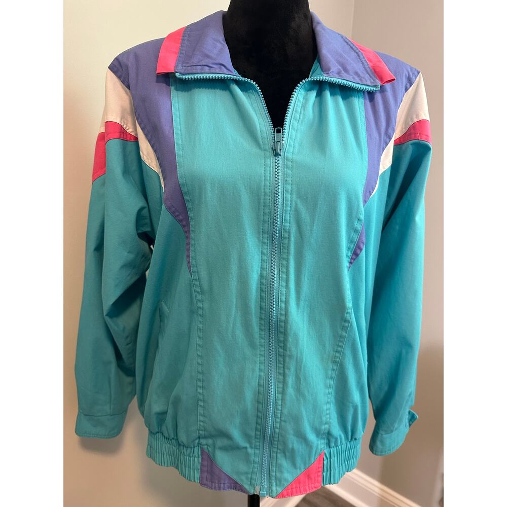 Vintage 80s 90s Current Seen Windbreaker Jacket Teal Colorblock Medium Retro